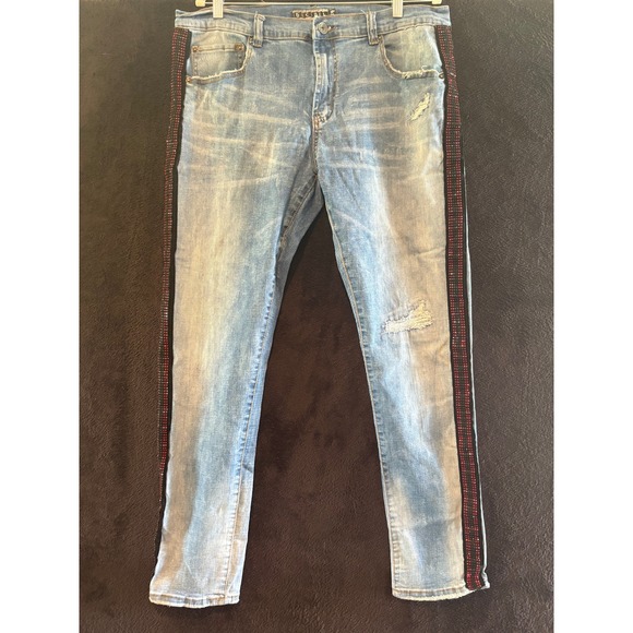 Decibel Other - Decibel Jeans Slim Fit Distressed‎ Embellished Side Stripe Denim 38x33